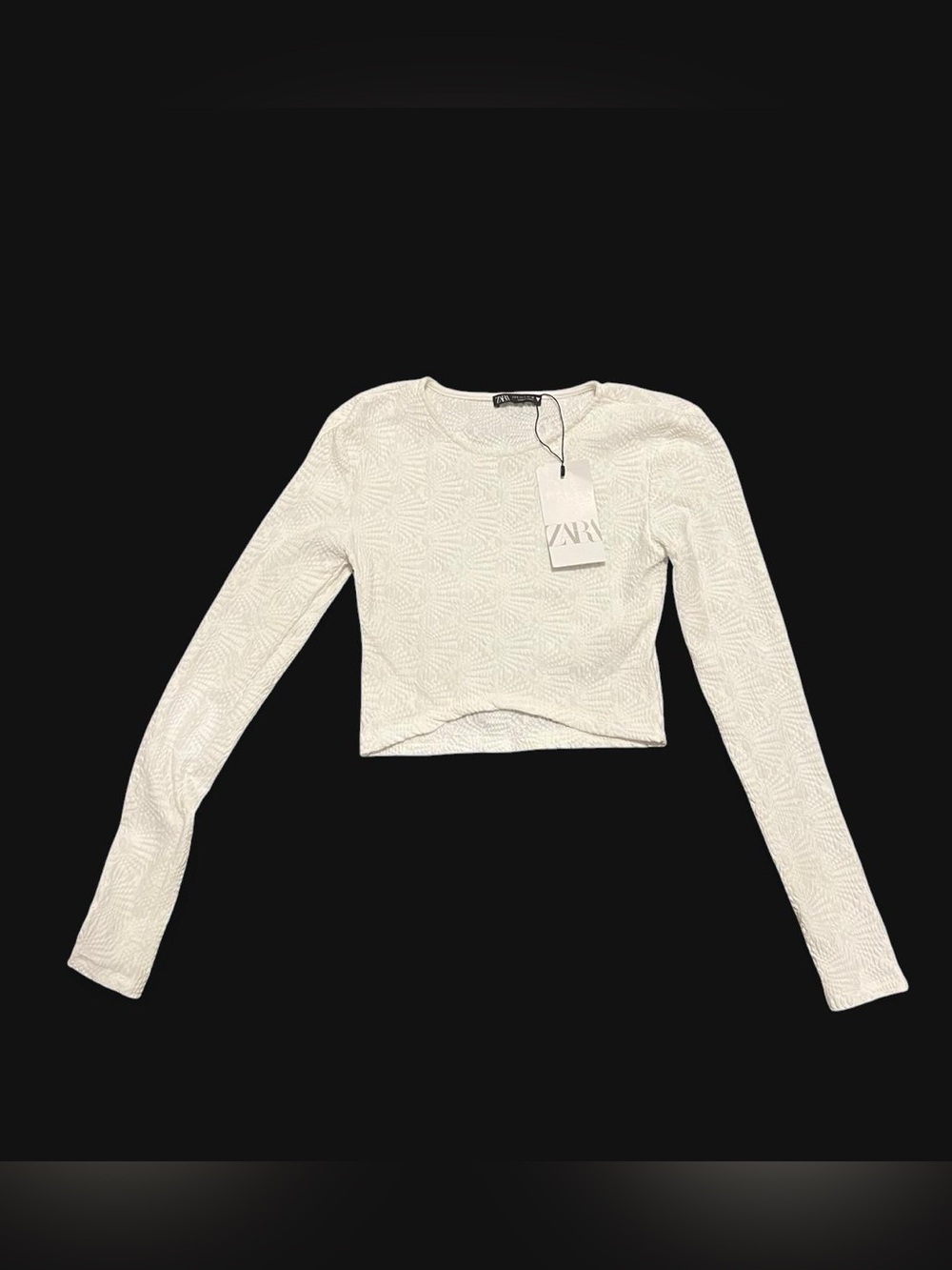 Zara Cream Textured Long-Sleeve Crop Top